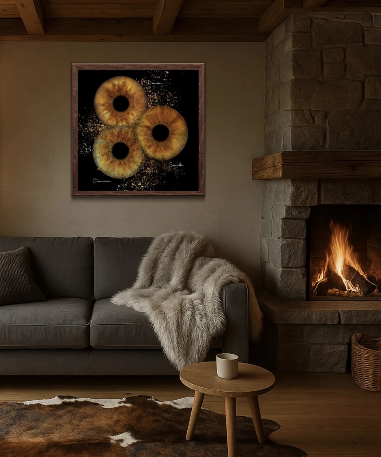 Iris wall art in a living room