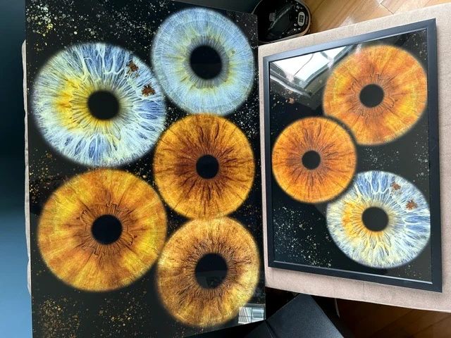 Different sizes of framed iris artwork